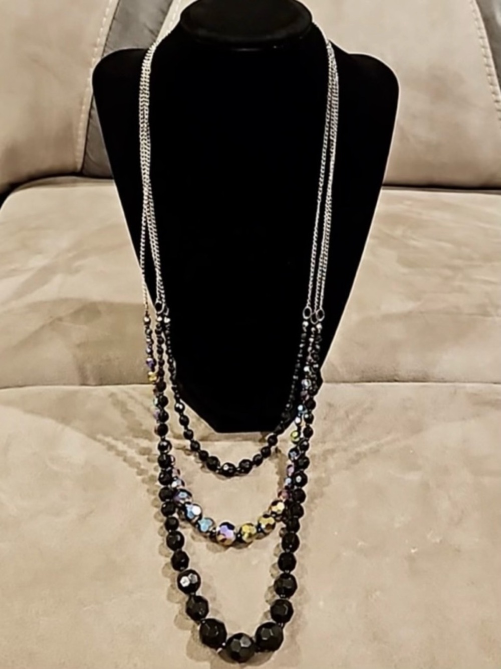Aurora Borealis 3-strand faceted bead necklace Women’s costume jewelry